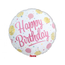 Farebný balónik 1 kus GoDan Happy Birthday - ružový/zlatý Preview