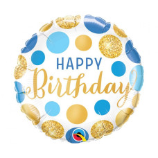Balónik 1 kus GoDan Happy Birthday - modrý/zlatý Preview
