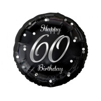 Balónik 1 kus GoDan Happy 60 Birthday - čierny/strieborný 