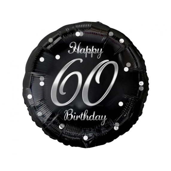 Balónik 1 kus GoDan Happy 60 Birthday - čierny/strieborný