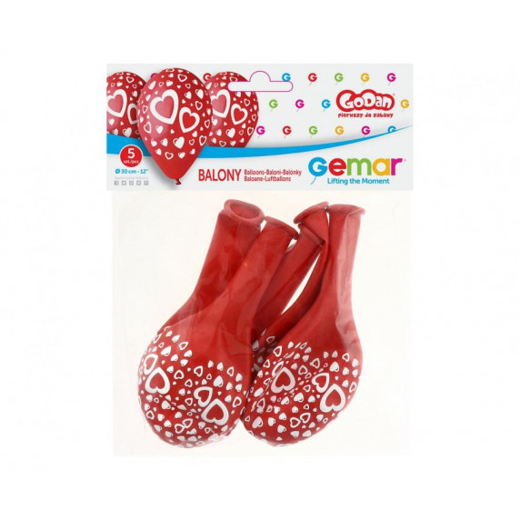 Farebné balóniky so srdiečkami 5 kusov GoDan - červené