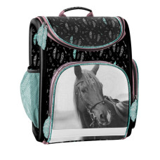 Školská taška 36 x 30 x 16 cm PASO Horse - čierna/tyrkysová Preview