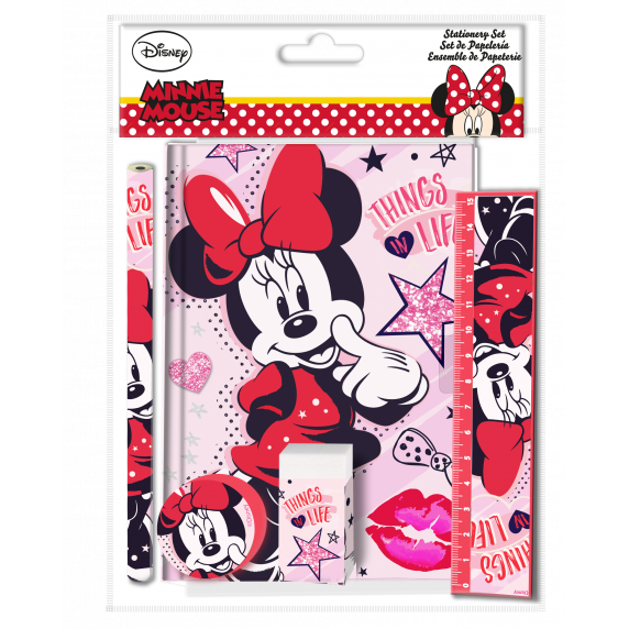 Školský set Kids Licensing Minnie Mouse 2021 ružový - batoh + zošit + peračník