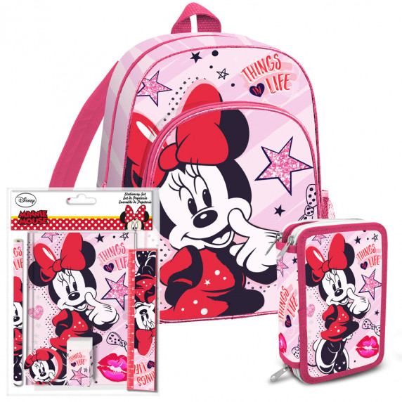 Školský set Kids Licensing Minnie Mouse 2021 ružový - batoh + zošit + peračník