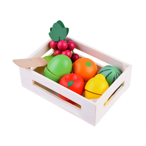 Drevené ovocie na krájanie v prepravke Inlea4Fun FRUIT BOX