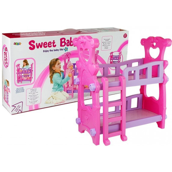 Poschodová postieľka pre bábiky Inlea4Fun SWEET BABY - ružová