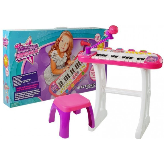 Detské klávesy s mikrofónom a stoličkou Inlea4Fun MY MUSIC WORLD - ružové