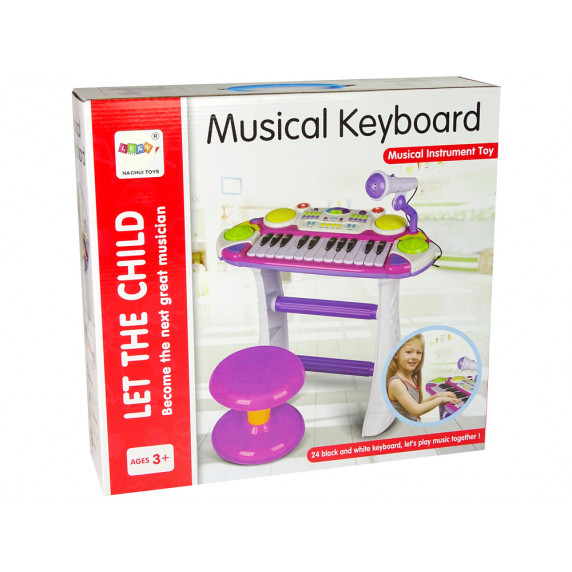 Detské klávesy s mikrofónom a stoličkou Inlea4Fun MUSICAL KEYBORD - modré
