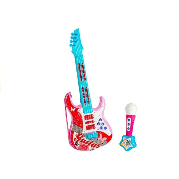Elektrická gitara s mikrofónom Inlea4Fun - ružová/modrá
