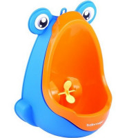 Mini pisoár pre deti v tvare žabky a s prísavkami BabyYuga - modrý/oranžový 