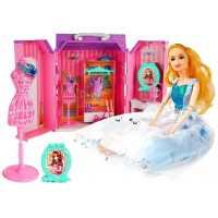 Domček pre bábiky so šatníkovou skriňou v kufríku s bábikou a doplnkami Inlea4Fun 