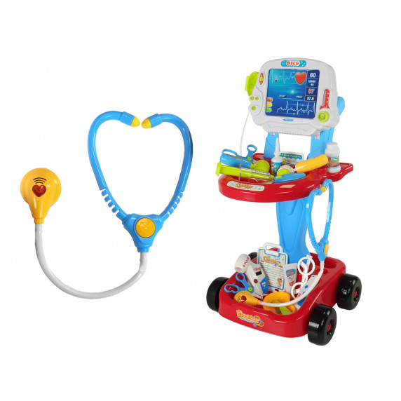 Detský lekársky vozík Inlea4Fun MEDICAL PLAY SET - modrý/červený
