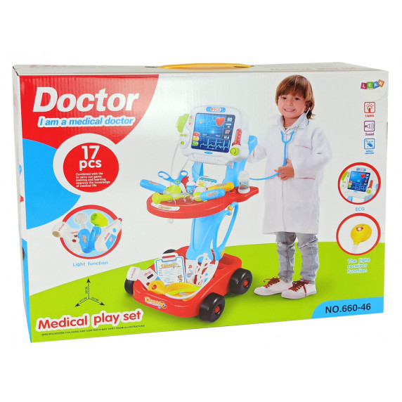 Detský lekársky vozík Inlea4Fun MEDICAL PLAY SET - modrý/červený