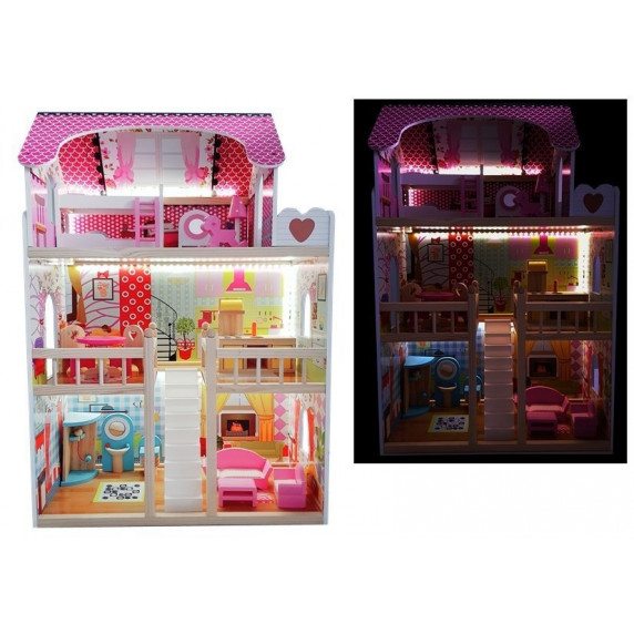 Drevený domček pre bábiky s LED osvetlením Inlea4Fun MELISA