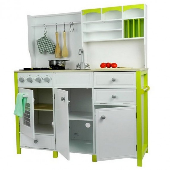 Detská drevená kuchyňa Inlea4Fun MERYS s príslušenstvami - zelená/biela