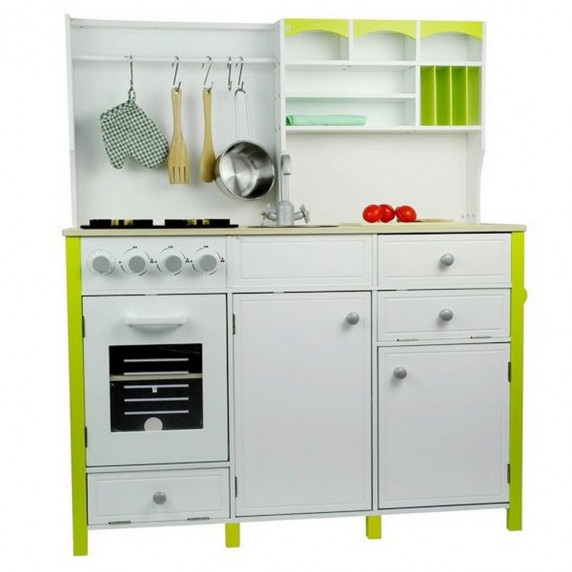 Detská drevená kuchyňa Inlea4Fun MERYS s príslušenstvami - zelená/biela