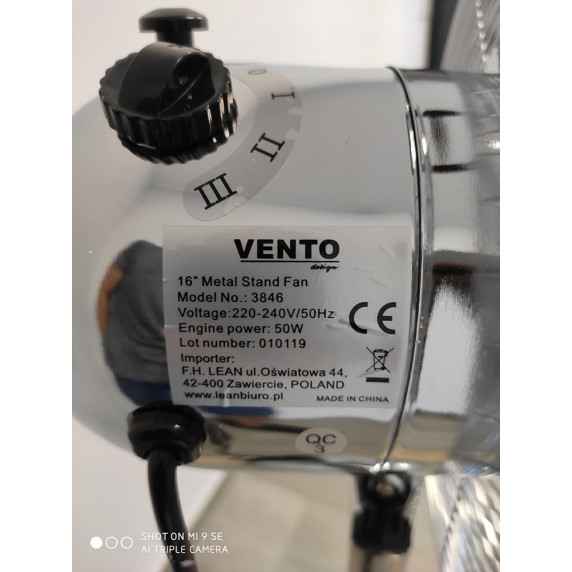 VENTO Domáci stojací ventilátor 40 cm 50W INOX chróm