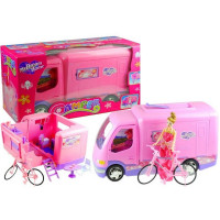Ružový karavan s bicyklom Inlea4Fun MY DREAM HOME  