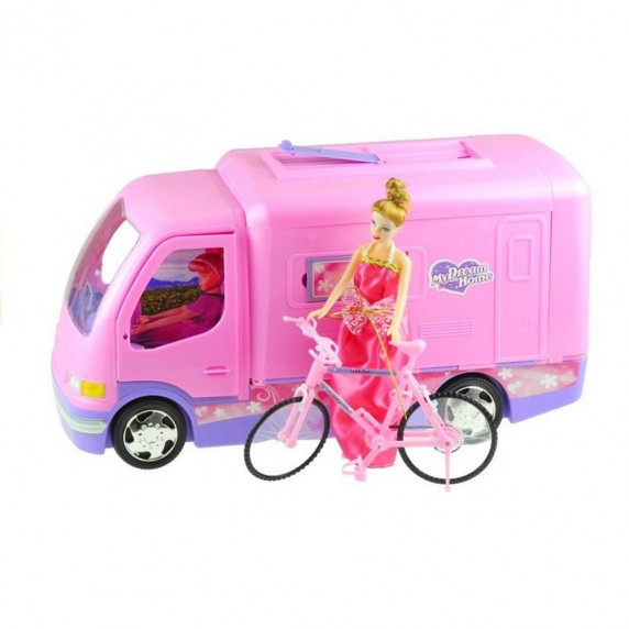 Ružový karavan s bicyklom Inlea4Fun MY DREAM HOME 