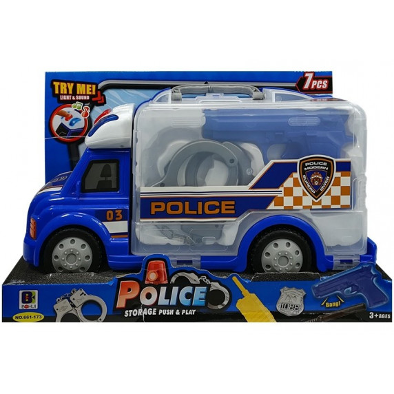 Policajné auto v kufríku s príslušenstvom Inlea4Fun POLICE STORAGE