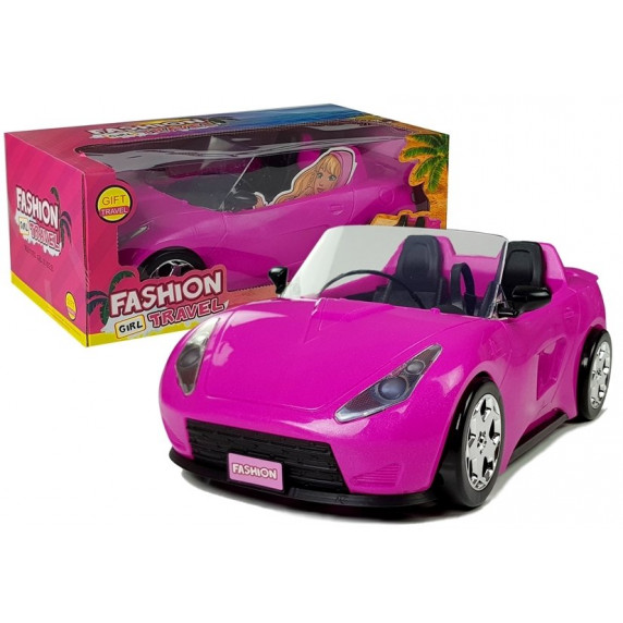 Inlea4Fun FASHION TRAVEL Ružové autíčko kabriolet pre bábiky 34 cm