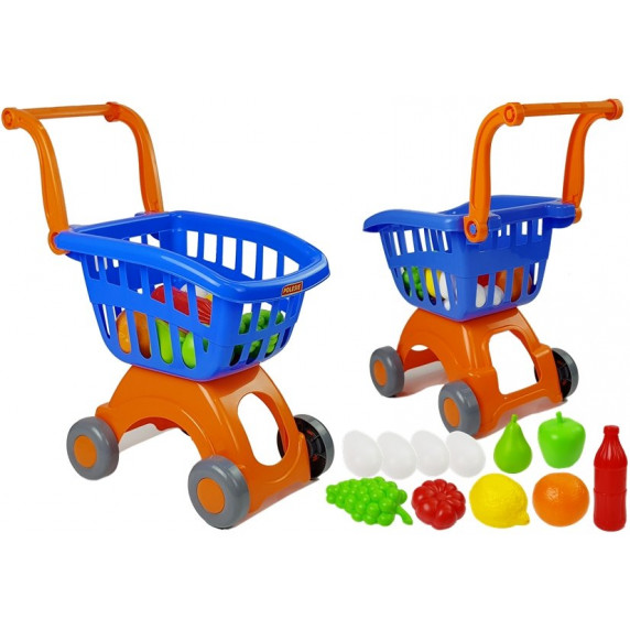 Nákupný vozík s potravinami POLESIE 71385 - modrý/oranžový