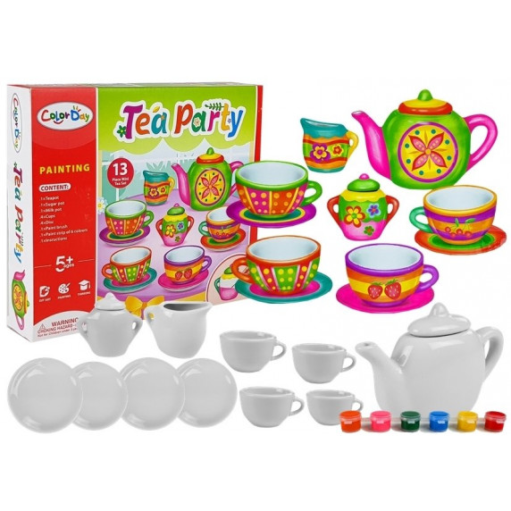 Inlea4Fun TEA PARTY Detská kreatívna čajová súprava na maľovanie