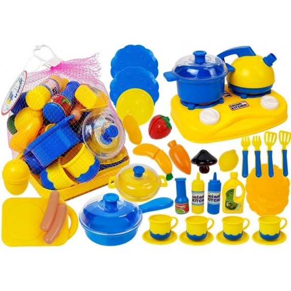 Detský riad s doplnkami Inlea4Fun DREAM KITCHEN - modrý/žltý 