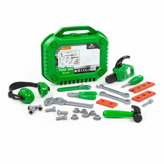 Detské náradie v kufríku 26 kusov Polesie Tool Set - zelené