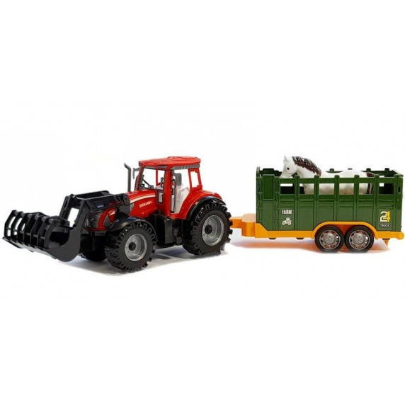 Detský traktor s vlečkou a koňom Inlea4Fun FARM TRAKTOR