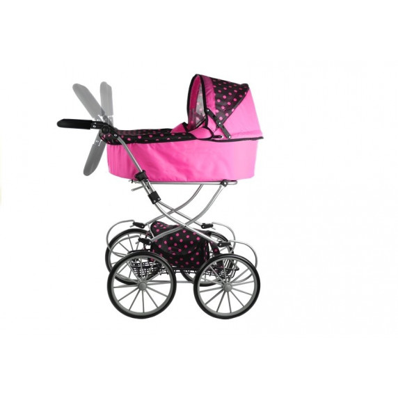Detský kočík pre bábiky ALICA RETRO ružovo-čierny POINT + taška
