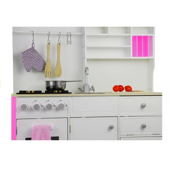 Detská drevená kuchyňa Inlea4Fun MERYS s príslušenstvami - ružová/biela