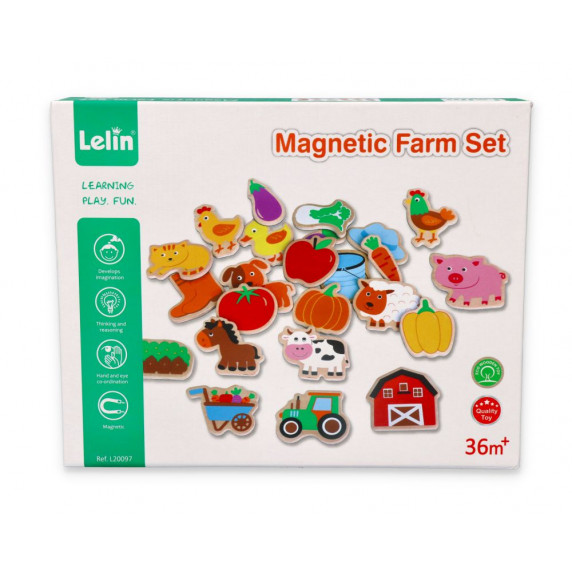 Drevené magnety Lelin - farma 24 ks