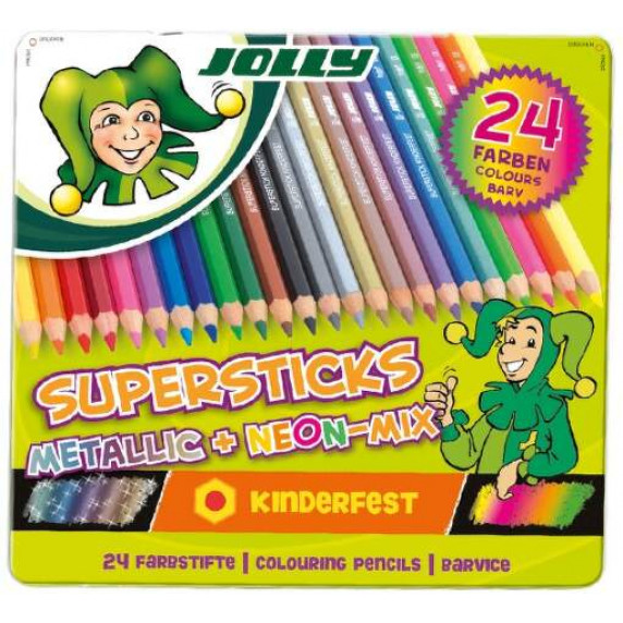 Farebné ceruzky v kovovej krabičke JOLLY Superstics Metallic+Neon 24 kusov