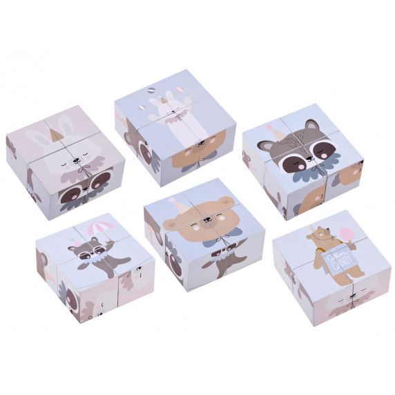 Drevené obrázkové kocky 4 ks Inlea4Fun BLOCKS - lesné zvieratká