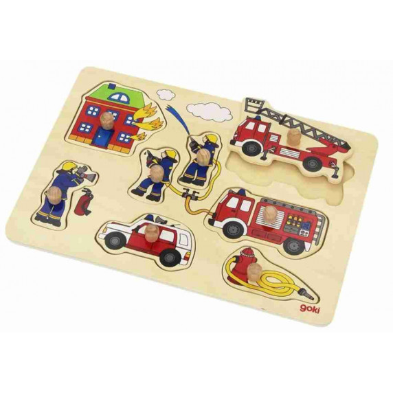 Drevená vkladačka - puzzle GOKI - hasiči