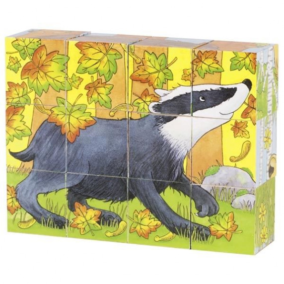 Drevené obrázkové kocky 12 ks GOKI 57710 - lesné zvieratká