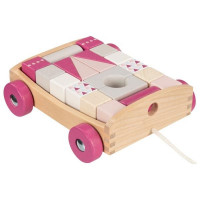 Drevený vozík s farebnými kockami 20 kusov Goki - ružový 