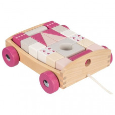 Drevený vozík s farebnými kockami 20 kusov Goki - ružový Preview