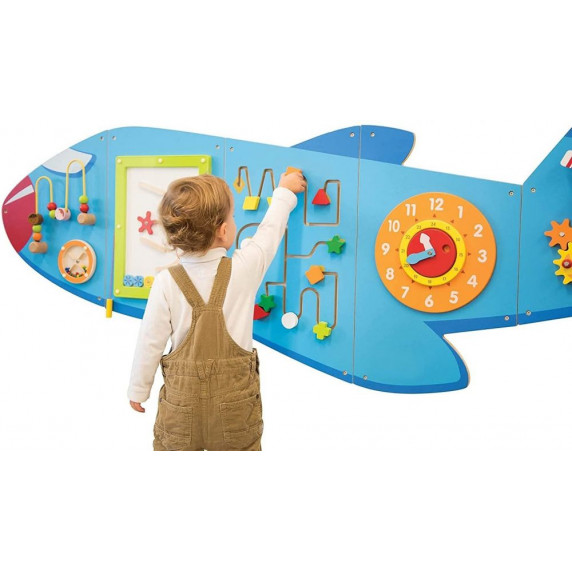 Drevená nástenná tabuľa pre deti 180 x 66 x 5 cm VIGA - lietadlo