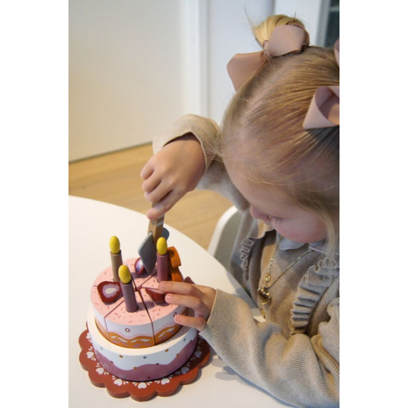 Detská drevená krájacia torta s melódiou Magni - ružová