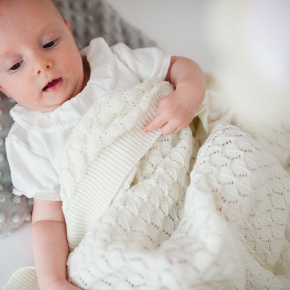 Pletená detská deka, prikrývka LEMONII Cotton Blanket - biela