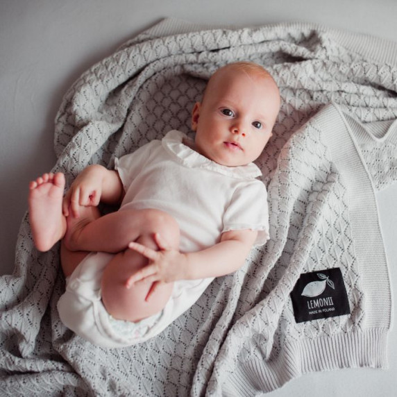 Pletená detská deka, prikrývka LEMONII Cotton Blanket - sivá