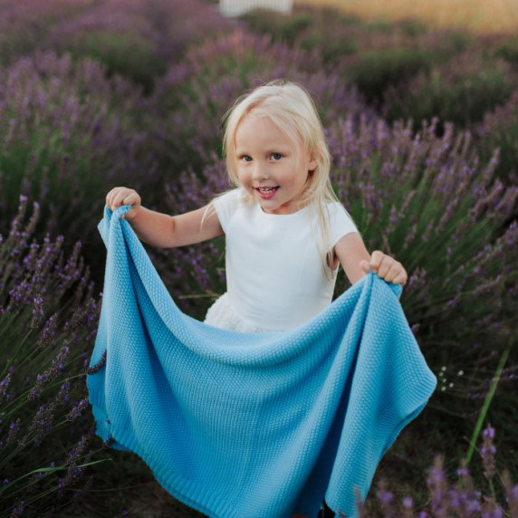 Pletená detská deka, prikrývka LEMONII Baby Blanket - modrá