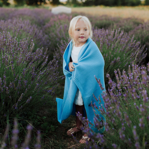 Pletená detská deka, prikrývka LEMONII Baby Blanket - modrá
