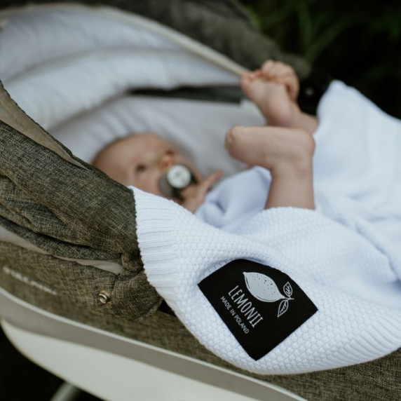 Pletená detská deka, prikrývka LEMONII Baby Blanket - biela
