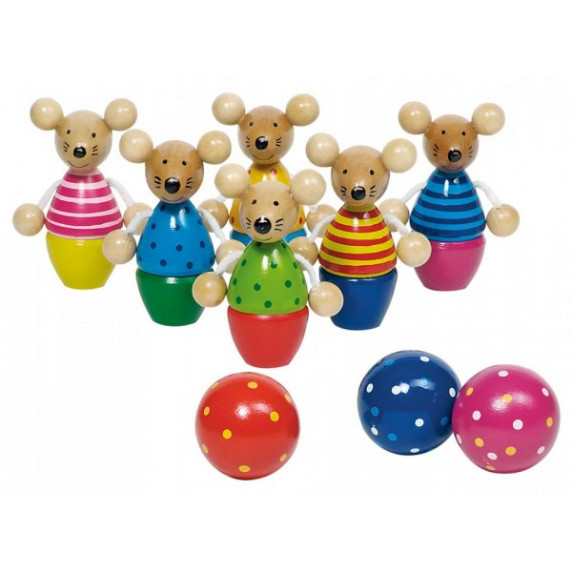 Drevený detský bowling GOKI - myšky