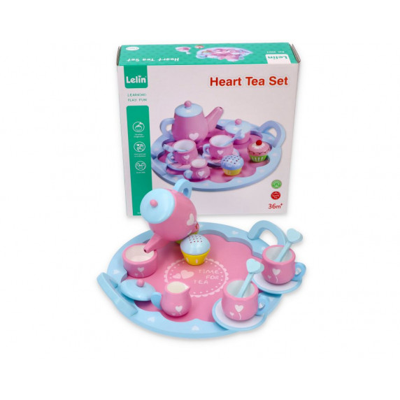 Detská čajová súprava drevená LELIN Heart Tea Set