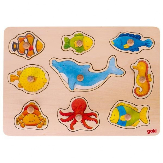Drevená vkladačka - puzzle Goki - morské živočíchy