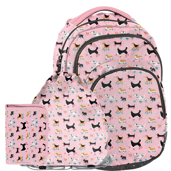 Školský set ružový Psíček PASO - školská taška + peračník + vak na telocvik